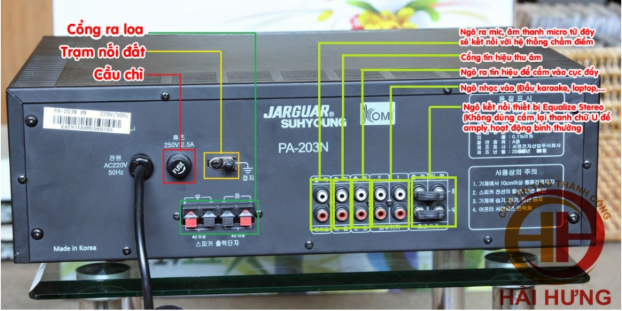 Bảng hướng dẫn sử dụng nút điều chỉnh của amply Jarguar 203N: