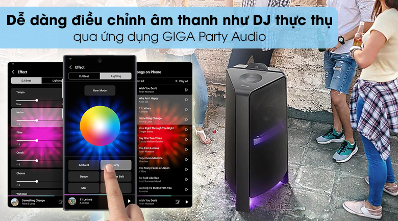 Điều khiển âm thanh qua ứng dụng Giga Party Audio trên điện thoại